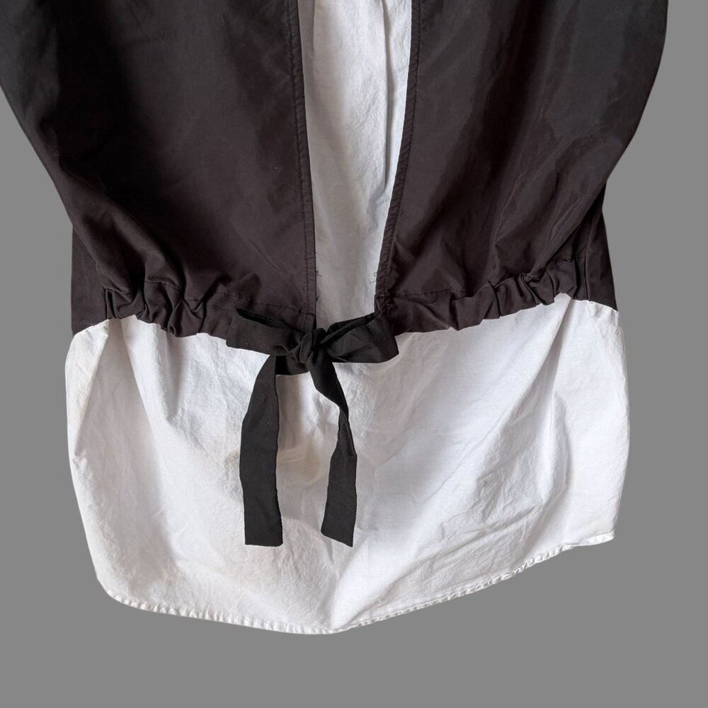Mod Ref Colorblock Tie Front Top Black White Hi Low Hem Shirt Size Medium - Picture 5 of 8